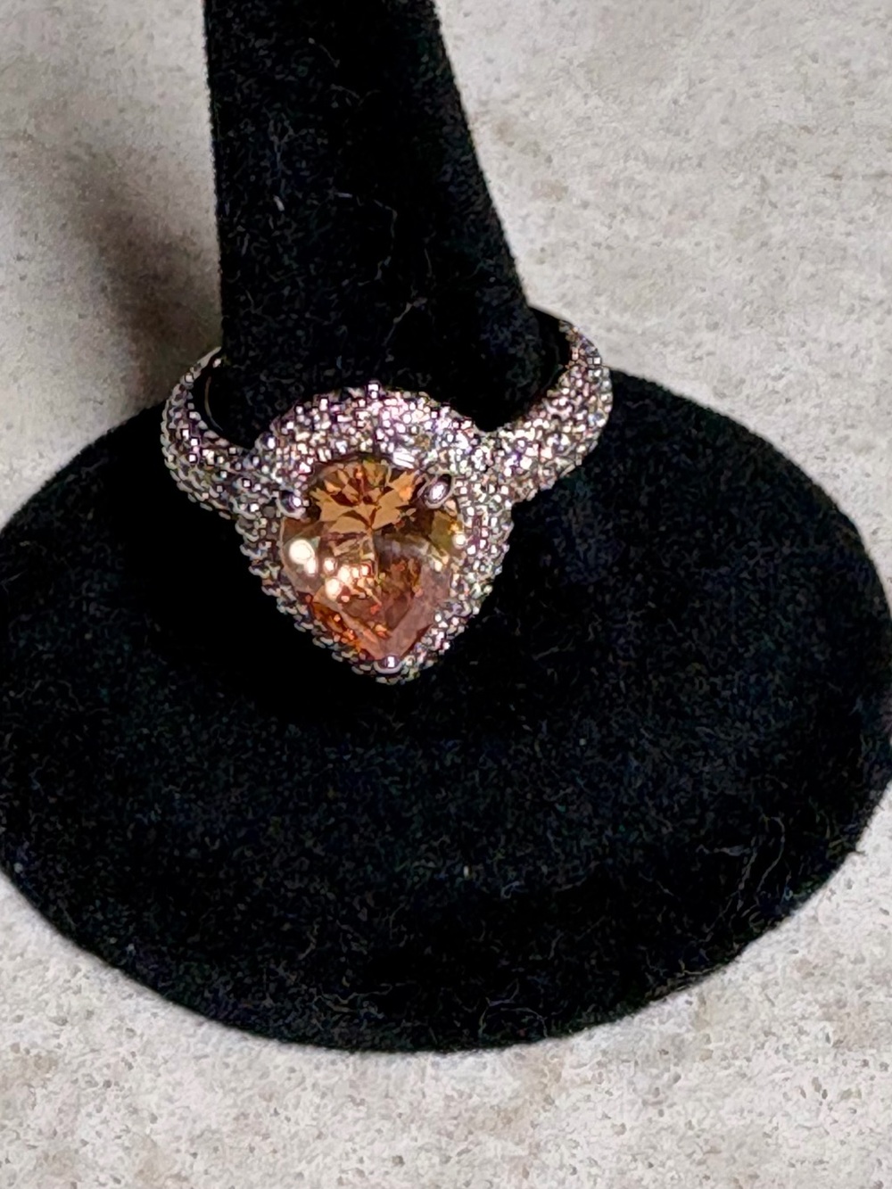 K19 Heart Halo Ring with Champagne Center Stone - Women Jewelry size 6
